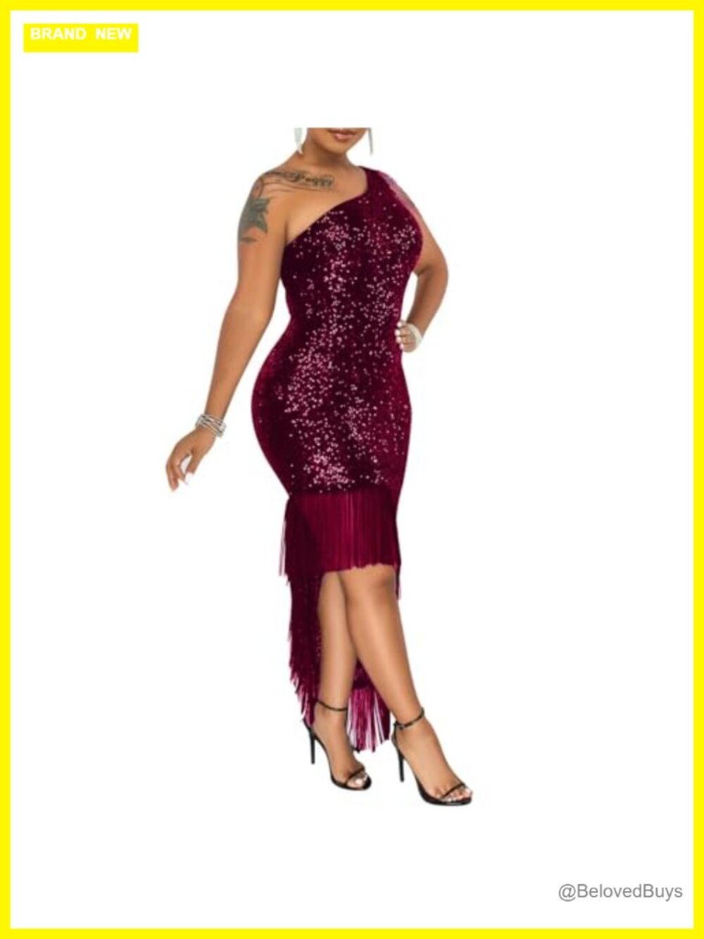 Sequin One Shoulder Mermaid Bodycon Midi Formal Evening Party Dress